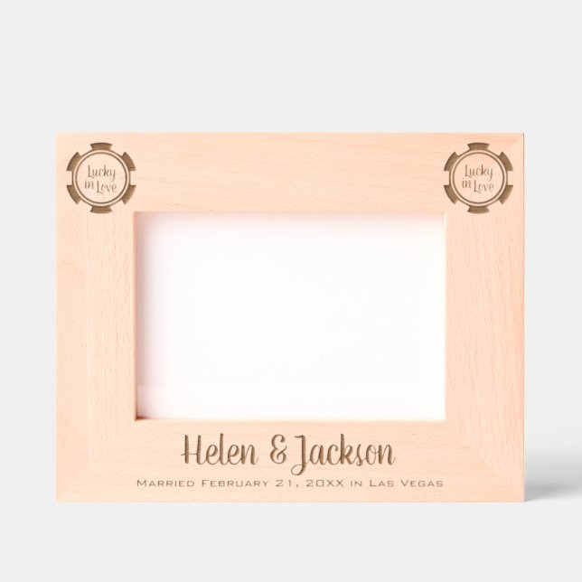 Lucky In Love Married In Las Vegas Wedding Engraved Frames (Front)
