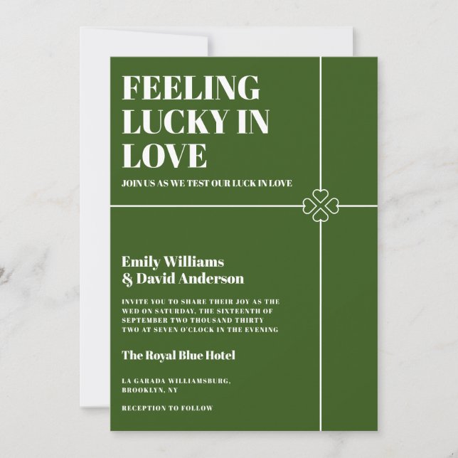Lucky in Love Modern Green Wedding Invitation (Front)