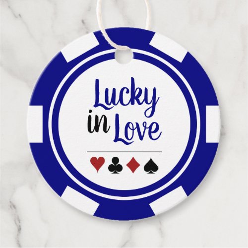 Lucky In Love Navy Blue and White Vegas Wedding Favor Tags
