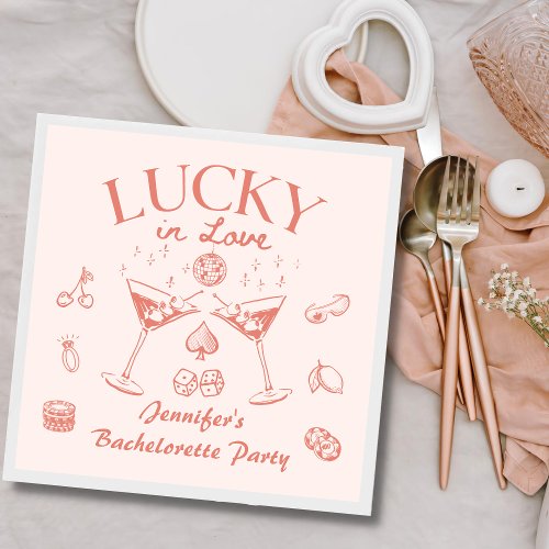 Lucky In Love Peach Cocktails Bachelorette Party Napkins