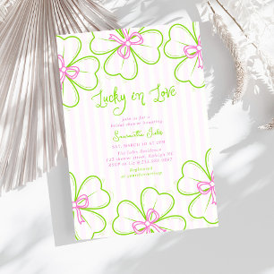 Lucky in Love Pink Green Shamrock Bridal Shower  Invitation