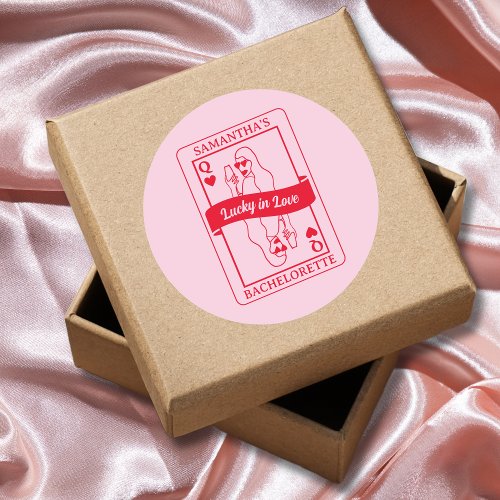 Lucky In Love Pink  Red Bachelorette Favor Classic Round Sticker