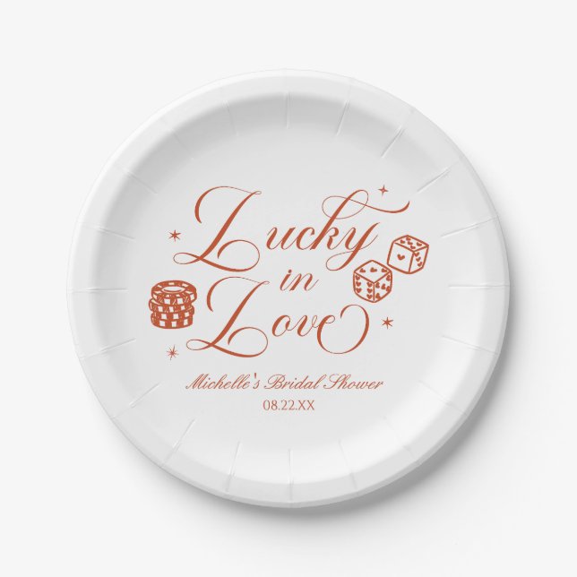 Lucky In Love Playing Card Casino Bridal Shower Paper Plates (Front)