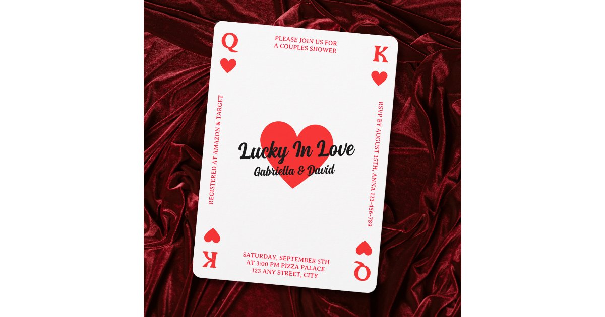 Lucky In Love Playing Card Heart Couples Shower Zazzle