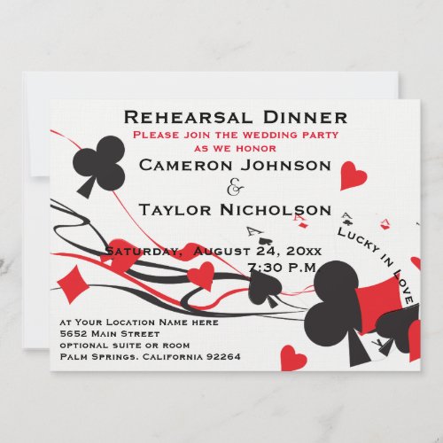 Lucky in Love Playing Cards Rehearsal Dinner red