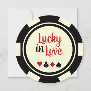Lucky In Love Poker Chip Black Off-White Wedding Invitation