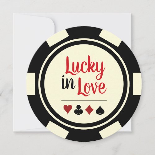 Lucky In Love Poker Chip Black Off_White Wedding Invitation