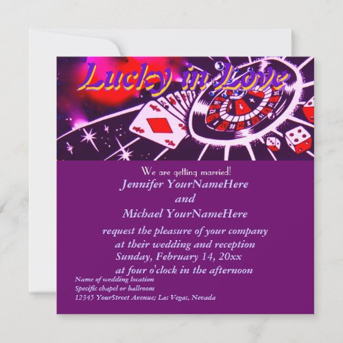 Lucky in Love Purple Casino Theme Invitation
