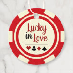 Lucky In Love Red Poker Chip Las Vegas Wedding Favor Tags<br><div class="desc">Getting married in Las Vegas or another fun casino city? Or having a casino themed wedding? These "Lucky in Love" red and off-white favor tags would make a perfect addition to your guest's favors. Personalize your design with your names in black in the center, and a wedding date, thank you,...</div>
