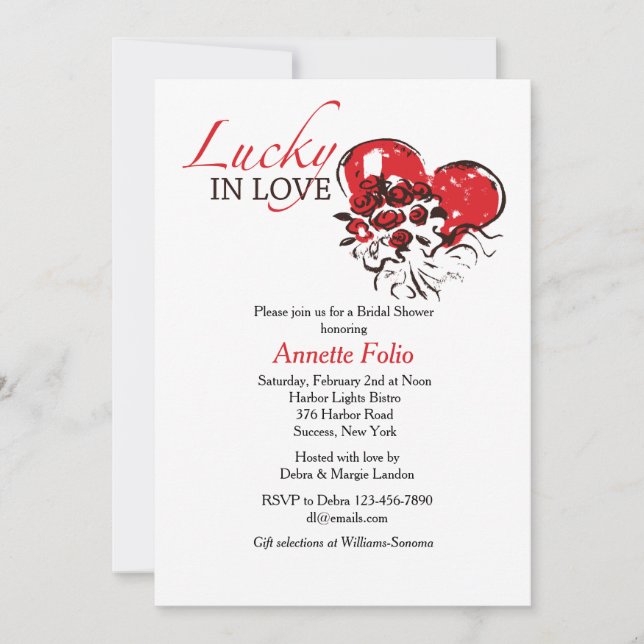 Lucky in Love Red Roses Bridal Shower Invitation (Front)