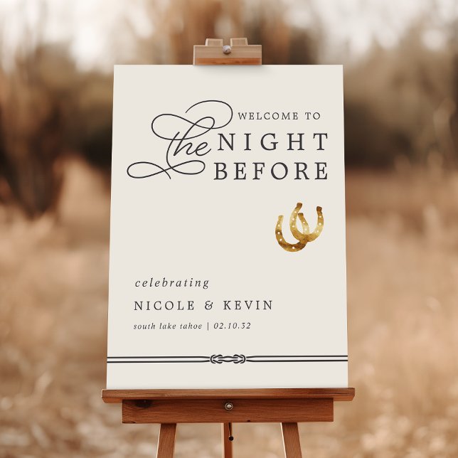 Lucky in Love | Rehearsal Dinner Welcome Sign (Rustic western horseshoes rehearsal dinner welcome sign)