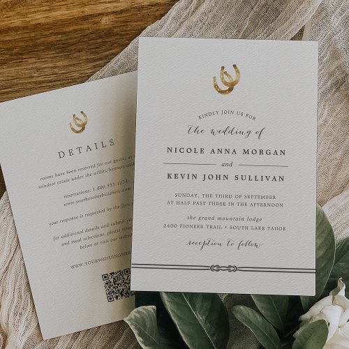Lucky in Love Rustic Horseshoes All in One Wedding Invitation
