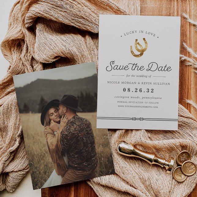 Lucky in Love | Rustic Horseshoes Photo Save The Date (Creator Uploaded)