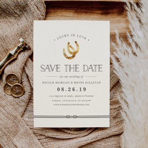 Lucky in Love Rustic Horseshoes Wedding Save The Date