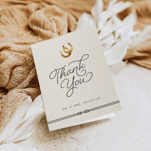 Lucky in Love   Rustic Horseshoes Wedding Thank You Card