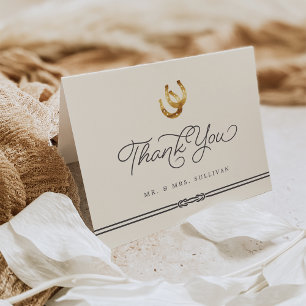 Lucky in Love Rustic Horseshoes Wedding Thank You Card