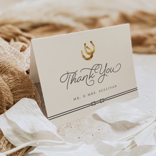Lucky in Love  Rustic Horseshoes Wedding Thank You Card