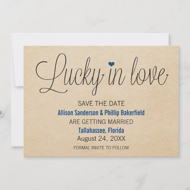 Lucky in Love Save the Date, Blue Invitation (Front)