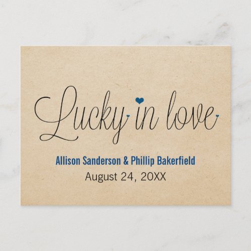 Lucky in Love Save the Date Postcard Blue Announcement Postcard