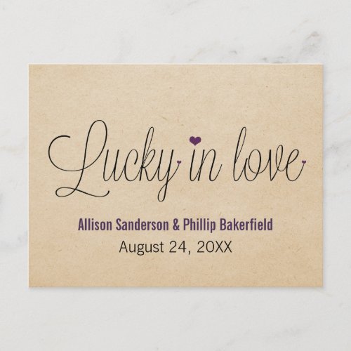 Lucky in Love Save the Date Postcard Purple Announcement Postcard