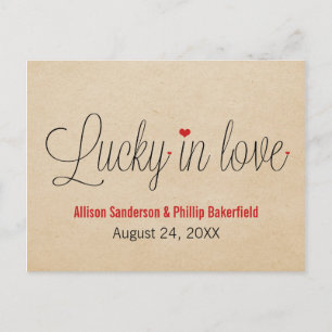 Lucky in Love Save the Date Postcard, Red Announcement Postcard
