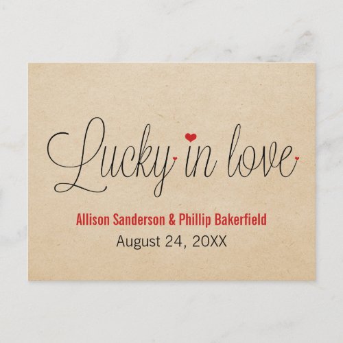 Lucky in Love Save the Date Postcard Red Announcement Postcard