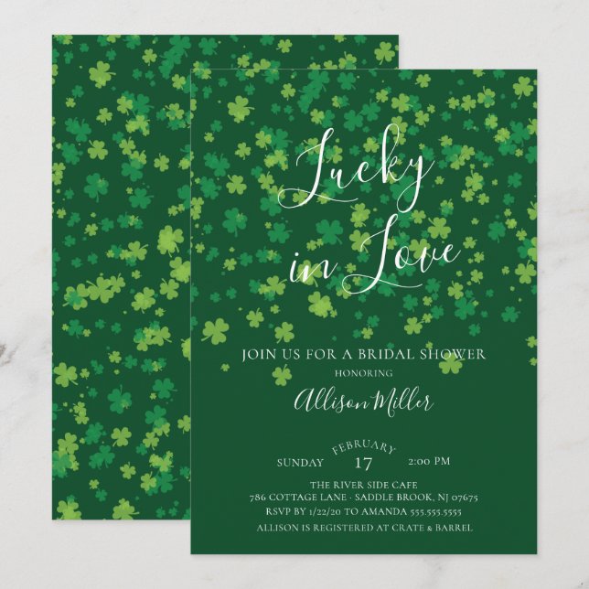 Lucky in Love Shamrock Bridal Shower Invitation (Front/Back)