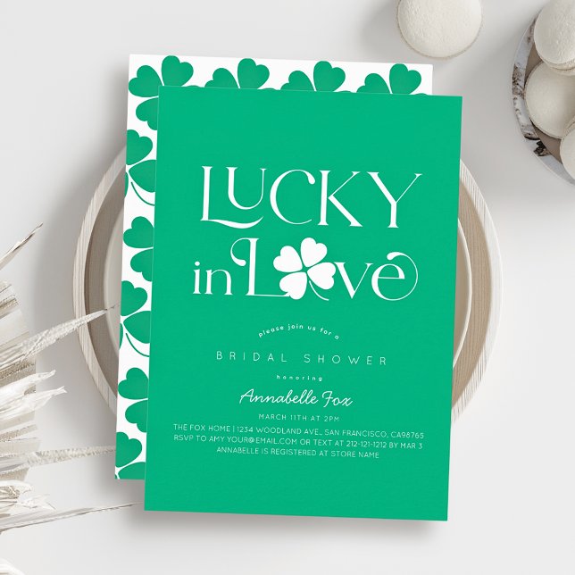 Lucky in Love Shamrock Green Bridal Shower Invitation (Creator Uploaded)