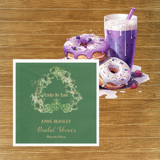 Lucky in Love Shamrock Green Gold Bridal Shower  Napkins (Lucky in Love Shamrock Green Gold Bridal Shower Napkins)
