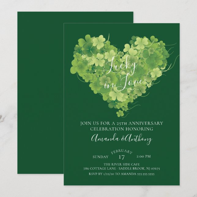 Lucky in Love Shamrock Heart Anniversary Invitation (Front/Back)
