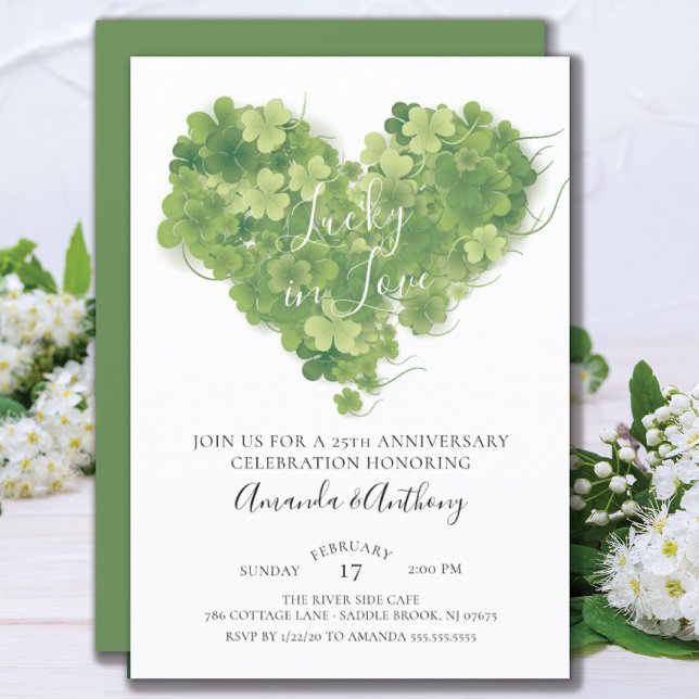 Lucky in Love Shamrock Heart Anniversary Invitation (Creator Uploaded)