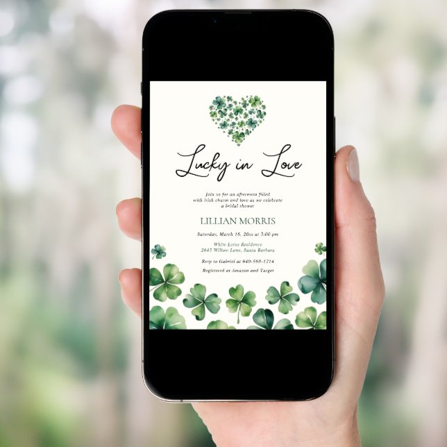 Lucky in Love Shamrock Heart Bridal Shower Invitation (Front Digital)