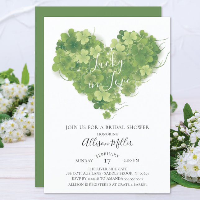 Lucky in Love Shamrock Heart Bridal Shower Invitation (Creator Uploaded)
