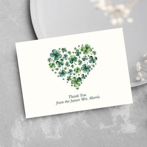 Lucky in Love Shamrock Heart Bridal Shower Thank You Card