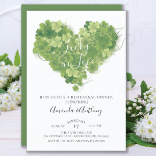 Lucky in Love Shamrock Heart Rehearsal Dinner Invitation