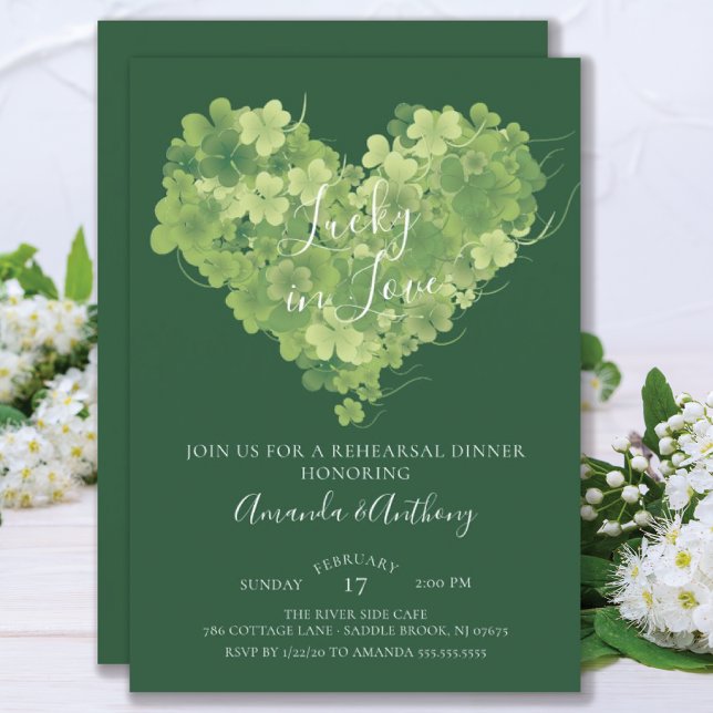 Lucky in Love Shamrock Heart Rehearsal Dinner Invitation (Creator Uploaded)