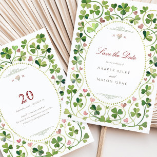 Lucky in Love Shamrock & Hearts Save the Date Card
