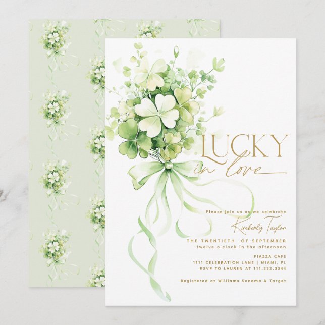 Lucky in Love Shamrock St. Patrick's Bridal Shower Invitation (Front/Back)
