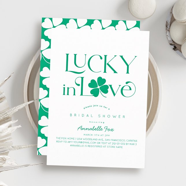 Lucky in Love Shamrock White x Green Bridal Shower Invitation (Creator Uploaded)