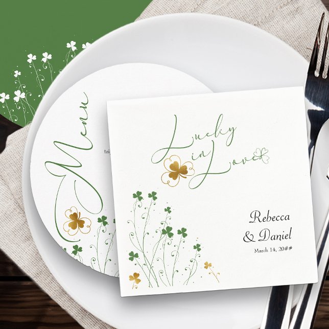 Lucky in Love Shamrock Wildflower Wedding Napkins (Wedding Napkin from my Shamrock Wildflower Collection)
