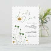 Lucky in Love Shamrock Wildflowers Bridal Shower Invitation (Standing Front)
