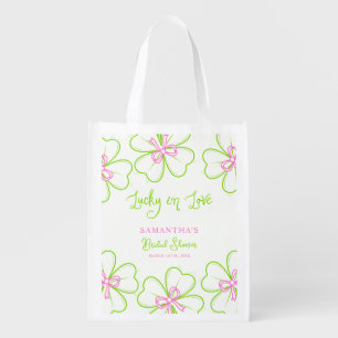 Lucky in Love ShamrockPink Green  Bridal Shower  Grocery Bag