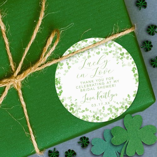 Lucky In Love St Patricks Day Bridal Shower Classic Round Sticker