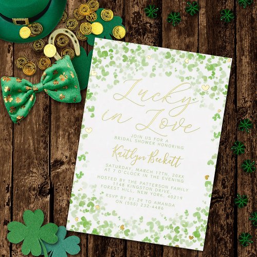 Lucky In Love St Patricks Day Bridal Shower Foil Invitation