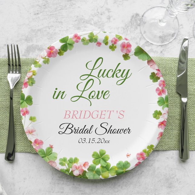 Lucky in Love St. Patrick's Day Bridal Shower Paper Plates (Creator Uploaded)