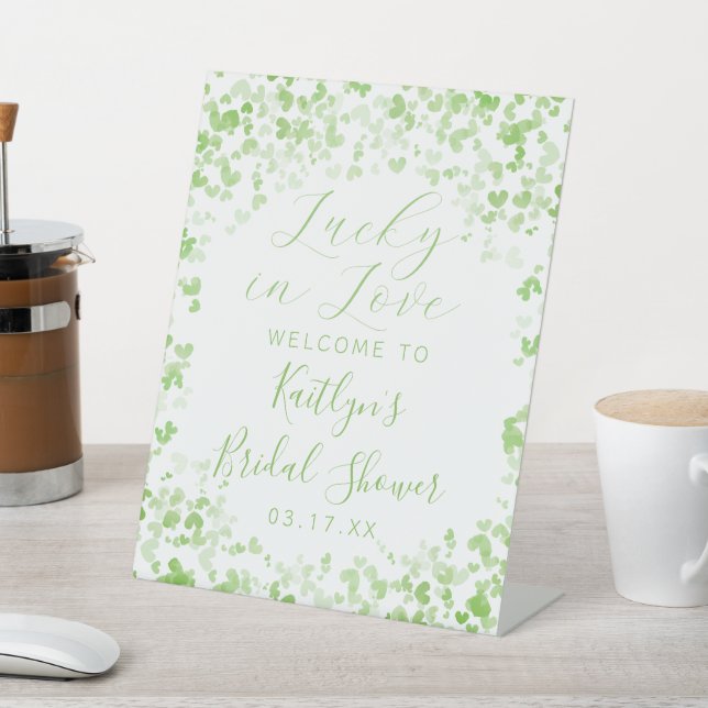 Lucky In Love St. Patrick's Day Bridal Shower Pedestal Sign (In SItu)