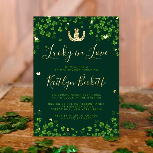 Lucky In Love St Patricks Day Bridal Shower Real Foil Invitation