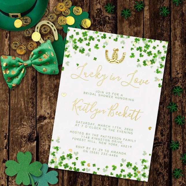 Lucky In Love St. Patrick's Day Bridal Shower Real Foil Invitation (Creator Uploaded)