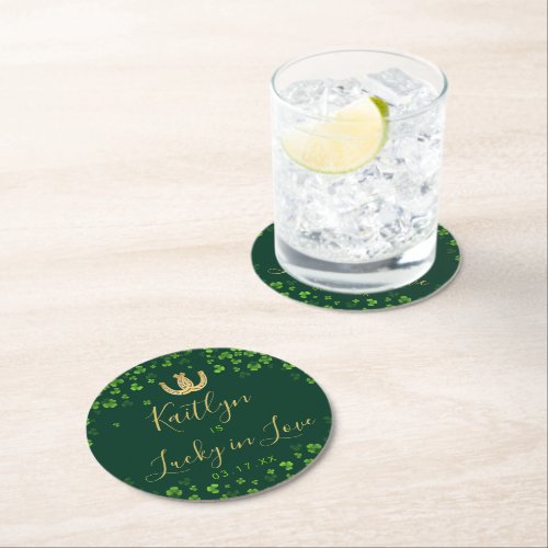 Lucky In Love St Patricks Day Bridal Shower Round Paper Coaster