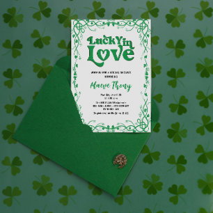 lucky in love st patricks day green bridal shower invitation